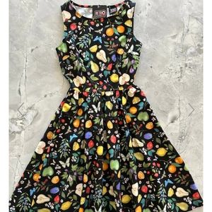Retrolicious Vintage Dress Fruit and Butterflies Black A-Line Dress